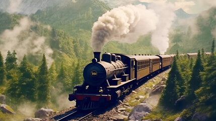 Naklejka premium train mountain landscape forest mountains sky landscape background