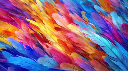 Multi colored abstract background with vibrant flying feathers background