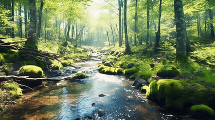 Fototapeta na wymiar Nature portrayed in tranquil forest scene background