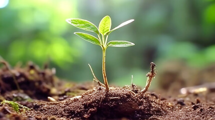 New life emerges with seedling growth and roots with water drop background