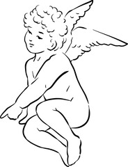 Cupid angel line art. Сute baby angel.