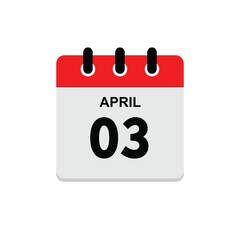 calender icon, 03 april icon with white background