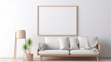 modern living room Mock up poster frame in home interior background