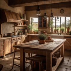 Fototapeta na wymiar This is a rustic farmhouse style kitchen with natural 