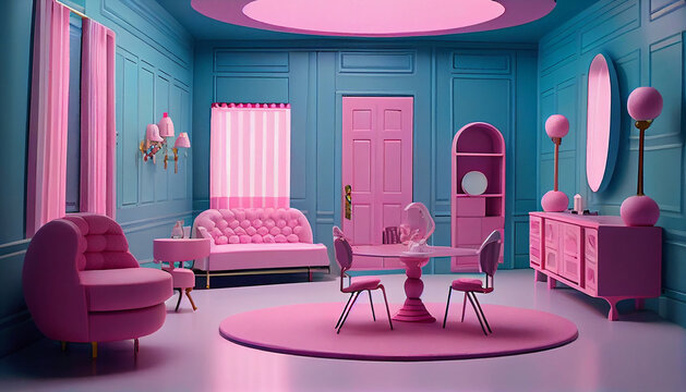 Pink Room With Chairs Real Size Doll House Rooms In The Style Of Barbie