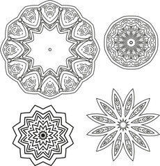 a set of geometric designs on a brown background, Set of hand-drawn mandalas. Ethnic decorative elements. Vector illustration, ornamental round lace ornament, set of ornamental elements, set of design