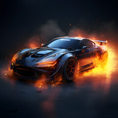 Fototapeta na wymiar Console Gaming racing game design a custom car with flame one generative AI