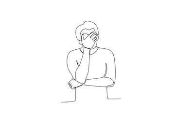 A man was depressed. World mental health day one-line drawing