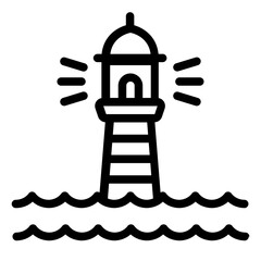 Lighthouse building at sea outline line icon