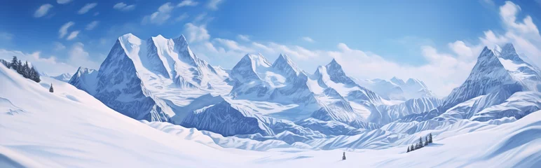 Fototapeten Winter landscape with snowy mountains, winter mountains panorama banner © Mrt