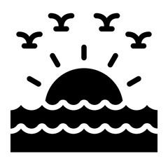 Sunset on the sea solid glyph icon