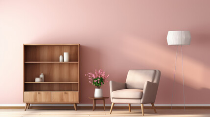 bright living room interior decor with a wooden cabinet ai generated