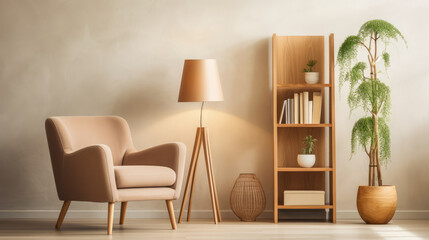 brilliant interior decoration of living room with a wood cabinet ai generated