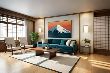 Naklejka na ściany i meble modern living room with wall frame mockup
