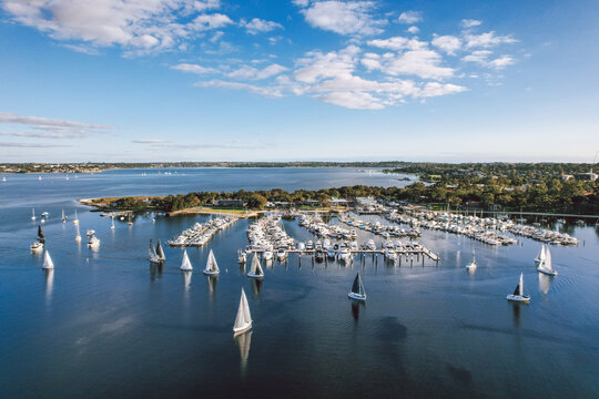 Yachts sailing on the Swan River in Matilda Bay in Perth