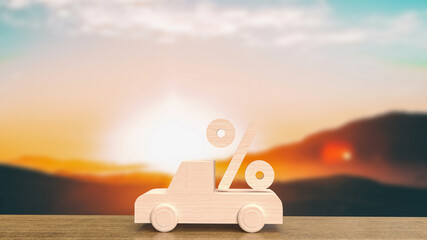 Fototapeta na wymiar The wood car on table for interest rates concept 3d rendering