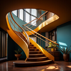 escalier rétro design dans une maison design - IA Generative - obrazy, fototapety, plakaty