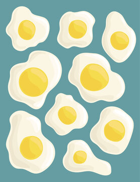 Eggs Vector Illustration Set Simple Hand Drawn Fried Eggs