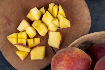 ripe delicious and fresh peaches of a red hue