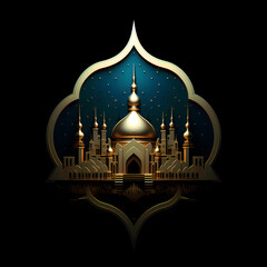 Golden Mosque Illustration Design