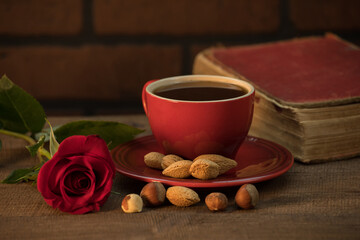 Sup of coffee and almonds