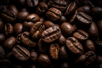 Fototapeta premium Close-up view of dark roasted coffee bean