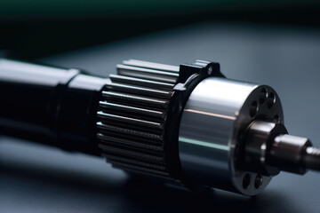 Macro shot of an industrial linear actuator with powerful electric motor and threaded rod creating smooth and precise linear motion for various applications - obrazy, fototapety, plakaty