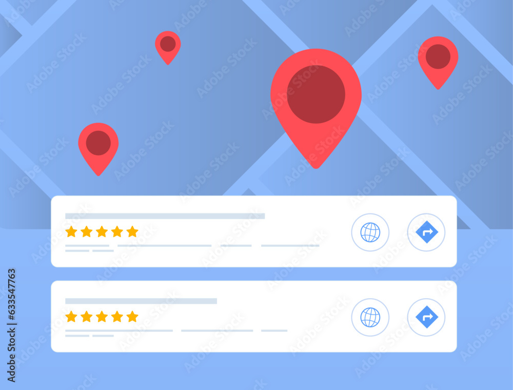 Poster search engine local map pack concept. the map segment in local search engine results highlights high