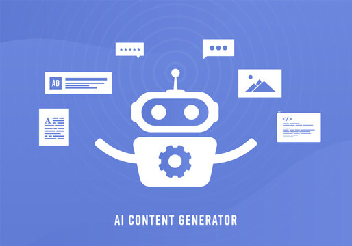 AI Content Generator concept. AI Social Media Automation for SEO articles, programming code, ai creation text, pictures and advertising for social media and smm content marketing