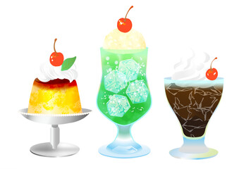 クリームソーダ　プリン　コーヒーゼリー　イラスト