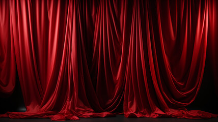 empty red theater curtain with spotlight and wooden floor. - obrazy, fototapety, plakaty
