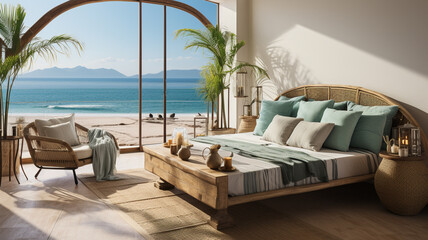 interior design with bedroom in the style of villa - obrazy, fototapety, plakaty