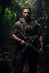 Fototapeta na wymiar photography of a standing special forces soldier