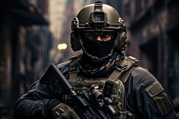 Fototapeta premium photography of a standing special forces soldier