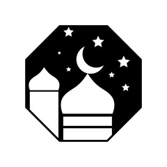 masjid icon, vector islamic icon with star and moon on white background..eps