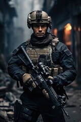 Naklejka premium photography of a standing special forces soldier