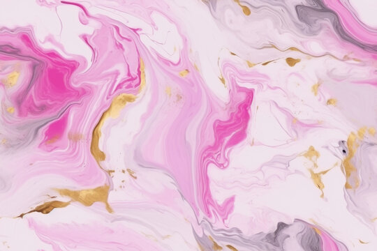 Seamless pattern with white and pink marble. Decorative acrylic paint pouring rock marble texture.