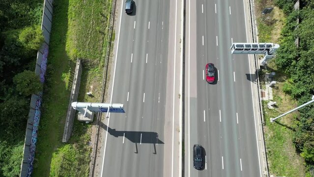 traffic on the highway aerial drone view