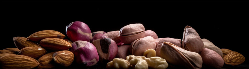 Mix of different nuts as background close-up