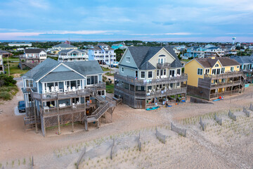 Fototapeta na wymiar Aerial View of Large Beach Homes with Balconies in Avon North Carolina