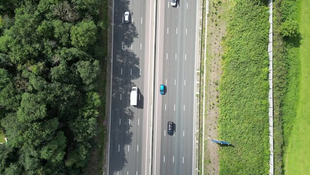 traffic on the highway aerial drone view