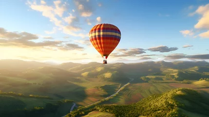 Poster Blissful hot air balloon ride over rolling hills. © Giovanna
