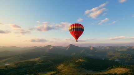 Blissful hot air balloon ride over rolling hills. - obrazy, fototapety, plakaty