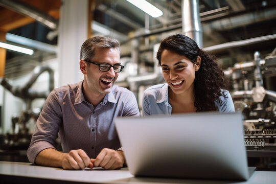 Two Happy Individuals, A Female And A Male, Are Shown Working Together In Perfect Harmony In Front A Laptop Exemplifying The Power Of Teamwork And The Joy That Comes From Collaborative Efforts