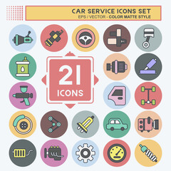 Icon Set Car Service. related to Car Service symbol. Color Mate Style. repairin. engine. simple illustration