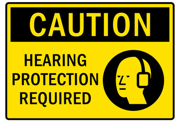 Ear protection area warning sign and labels