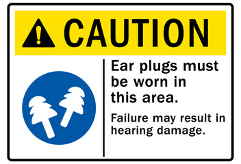 Ear protection area warning sign and labels