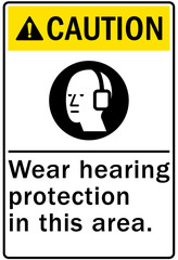 Fototapeta na wymiar Ear protection area warning sign and labels