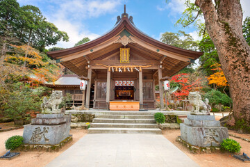 Fukuoka, Japan - Nov 30 2022: Homangu Kamado shrine located at Mt. Homan, venerated from ancient times as a sacred mountain, the shrine probably the inspiration for Kimetsu no Yaiba: Demon Slayer - 633555908