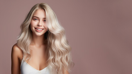 Beautiful girl with long blonde hair, Treatment, care and spa procedures.